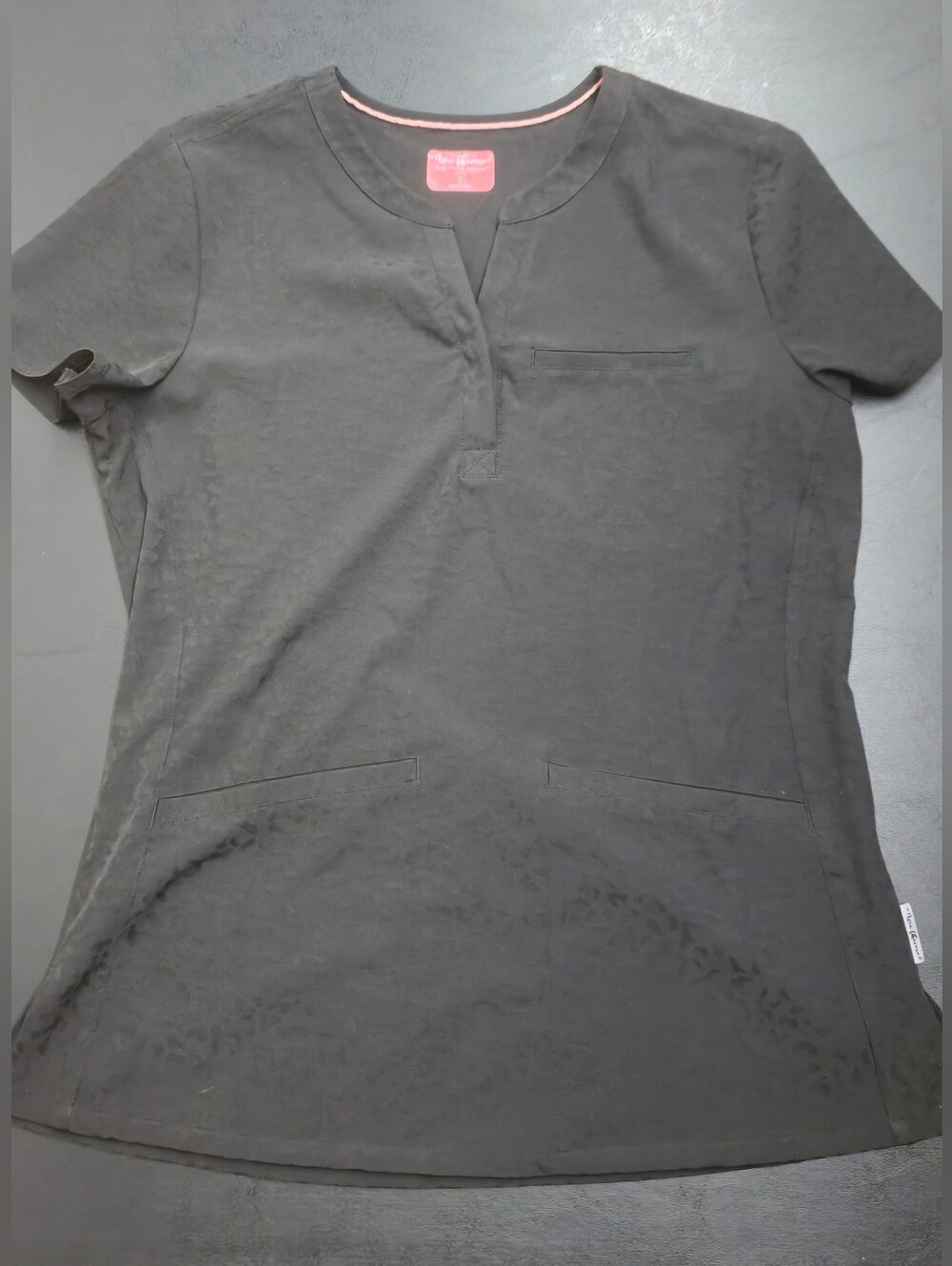 Women’s Black Short-Sleeve Utility Tee with Notch Neck